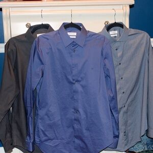 Bundle of 3 Calvin Klein Men's Blue/Grey Dress Shirt Medium 15 1/2